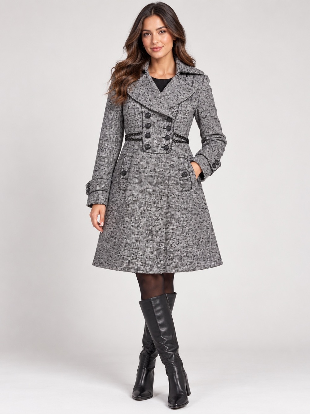 GUESS Wool Tweed Military Coat Chain Trim Double Breasted Gothic Glam Y2K Large